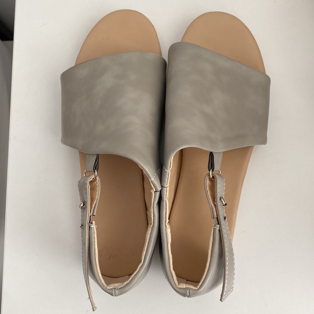 Faux Leather Grey Sandals Wide Feet (size 37)